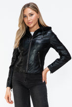 Load image into Gallery viewer, Snobbish Faux Leather Zip Up Drawstring Hooded Jacket