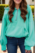 Load image into Gallery viewer, Pocketed Half Zip Long Sleeve Hoodie