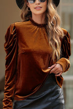 Load image into Gallery viewer, Frill Mock Neck Puff Sleeve Blouse
