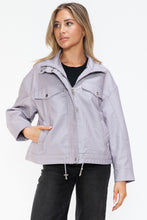 Load image into Gallery viewer, How Dare U Drawstring Hem PU Leather Zip Up Jacket