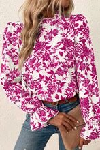 Load image into Gallery viewer, Printed Mock Neck Flounce Sleeve Blouse