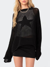 Load image into Gallery viewer, Star Round Neck Long Sleeve Knit Top