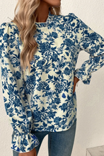 Load image into Gallery viewer, Printed Mock Neck Flounce Sleeve Blouse