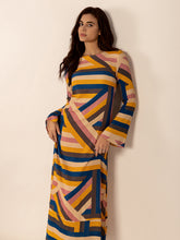 Load image into Gallery viewer, Contrast Round Neck Flare Sleeve Midi Dress