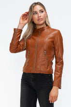 Load image into Gallery viewer, Snobbish Faux Leather Zip Up Drawstring Hooded Jacket