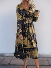 Load image into Gallery viewer, Perfee Printed Surplice Long Sleeve Midi Dress