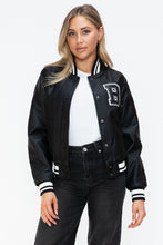 Load image into Gallery viewer, Love Me Now PU Leather Contrast Snap Down Bomber Jacket