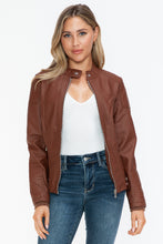 Load image into Gallery viewer, Snobbish Faux Leather Biker Jacket with Side Zip Pockets