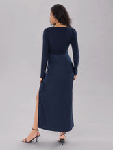 Load image into Gallery viewer, Split Round Neck Long Sleeve Midi Dress
