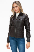 Load image into Gallery viewer, YMI Removable Faux Layered Multi-Pocket Jacket with Fuzzy Hood