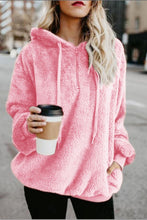 Load image into Gallery viewer, Full Size Quarter-Zip Drawstring Teddy Hoodie