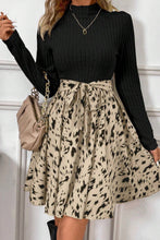 Load image into Gallery viewer, Printed Tie Waist Mock Neck Long Sleeve Dress