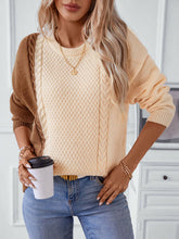 Load image into Gallery viewer, Two Tone Cable Knit Round Neck Long Sleeve Sweater