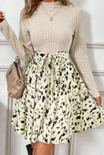 Load image into Gallery viewer, Printed Tie Waist Mock Neck Long Sleeve Dress