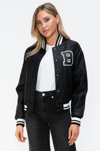 Load image into Gallery viewer, Love Me Now PU Leather Contrast Snap Down Bomber Jacket