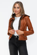Load image into Gallery viewer, Snobbish Faux Leather Zip Up Drawstring Hooded Jacket