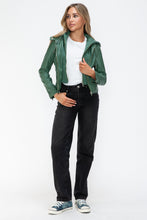 Load image into Gallery viewer, Snobbish Faux Leather Zip Up Drawstring Hooded Jacket