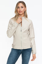 Load image into Gallery viewer, Snobbish Faux Leather Biker Jacket with Side Zip Pockets