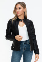 Load image into Gallery viewer, Snobbish Faux Leather Biker Jacket with Side Zip Pockets