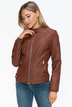 Load image into Gallery viewer, Snobbish Faux Leather Biker Jacket with Side Zip Pockets