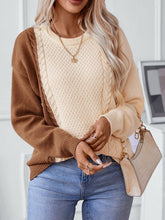 Load image into Gallery viewer, Two Tone Cable Knit Round Neck Long Sleeve Sweater