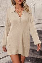 Load image into Gallery viewer, Collared Neck Long Sleeve Sweater Dress with Pockets