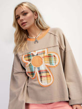 Load image into Gallery viewer, Flower Patch Plaid Round Neck Long Sleeve T-Shirt