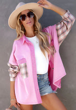 Load image into Gallery viewer, Plaid Button Up Shacket with Chest Pockets