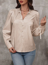 Load image into Gallery viewer, Tied Striped Long Sleeve Blouse