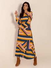 Load image into Gallery viewer, Contrast Round Neck Flare Sleeve Midi Dress
