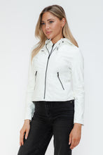 Load image into Gallery viewer, Snobbish Faux Leather Zip Up Drawstring Hooded Jacket