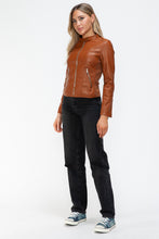 Load image into Gallery viewer, Snobbish Faux Leather Zip Up Drawstring Hooded Jacket