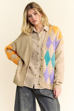 Load image into Gallery viewer, Davi & Dani Argyle V-Neck Dropped Shoulder Cardigan