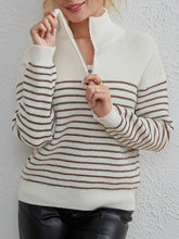 Load image into Gallery viewer, Striped Half Zip Long Sleeve Sweater