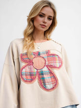 Load image into Gallery viewer, Flower Patch Plaid Round Neck Long Sleeve T-Shirt