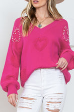 Load image into Gallery viewer, Pearl Trim Heart V-Neck Sweater