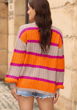 Load image into Gallery viewer, Contrast Striped Drop Shoulder Open Front Cardigan