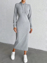 Load image into Gallery viewer, Drawstring Long Sleeve Hooded Midi Dress