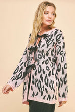 Load image into Gallery viewer, Davi & Dani Leopard Ribbon Tie Front Loose Fit Cardigan