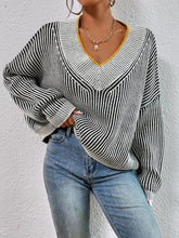 Load image into Gallery viewer, Striped V-Neck Long Sleeve Sweater