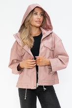 Load image into Gallery viewer, How Dare U Drawstring Hem PU Leather Zip Up Jacket