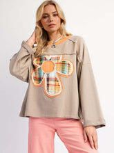 Load image into Gallery viewer, Flower Patch Plaid Round Neck Long Sleeve T-Shirt