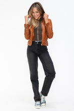 Load image into Gallery viewer, Snobbish Faux Leather Zip Up Drawstring Hooded Jacket
