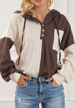 Load image into Gallery viewer, Color Block Quarter Button Long Sleeve Hoodie