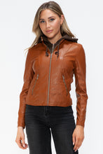 Load image into Gallery viewer, Snobbish Faux Leather Zip Up Drawstring Hooded Jacket