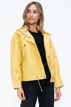 Load image into Gallery viewer, How Dare U Drawstring Hem PU Leather Zip Up Jacket