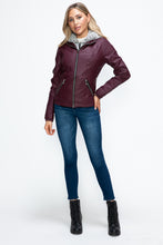 Load image into Gallery viewer, YMI Faux Layered Double-Zipper Jacket with Fuzzy Hood