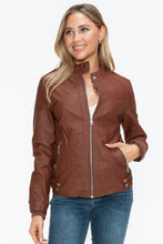Load image into Gallery viewer, Snobbish Faux Leather Biker Jacket with Side Zip Pockets