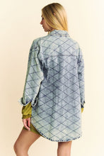Load image into Gallery viewer, Davi & Dani Curved Hem Diamond Quilted Button Up Denim Shacket