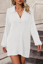Load image into Gallery viewer, Collared Neck Long Sleeve Sweater Dress with Pockets